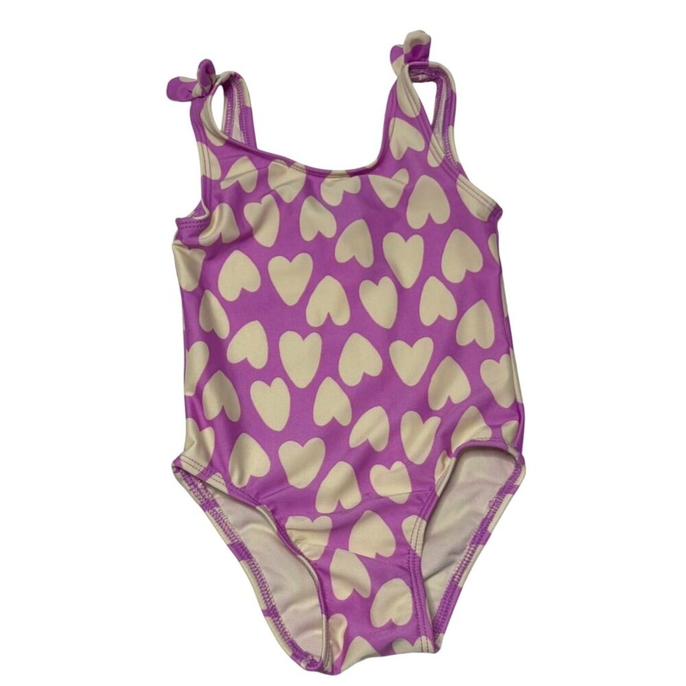 Toddler Girls Cat & Jack One Piece Swimsuit Size 18M Purple White Hearts Bow New